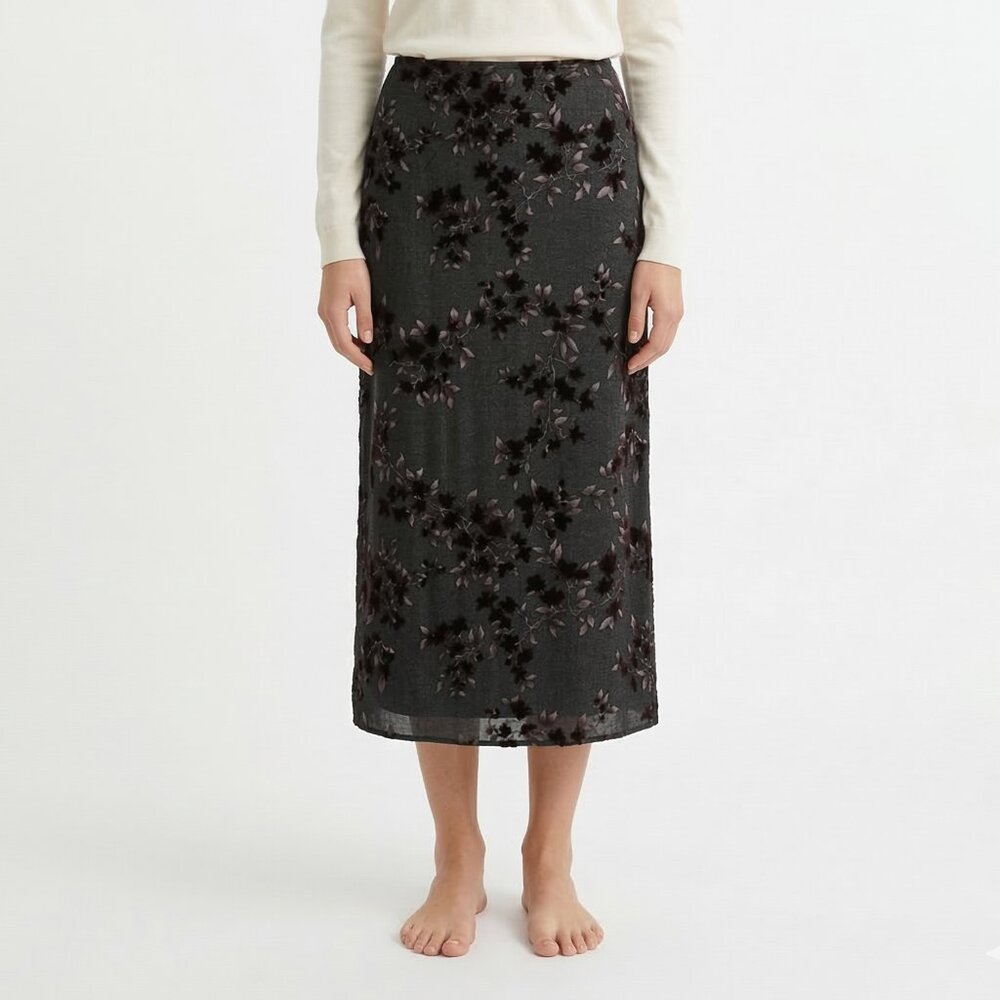 Vintage Express Skirt Midi Gray Purple Floral Whimsigoth Fairy Wool Blend 13/14